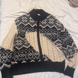 Zara Navy and Cream Fair Isle Zip Cardigan